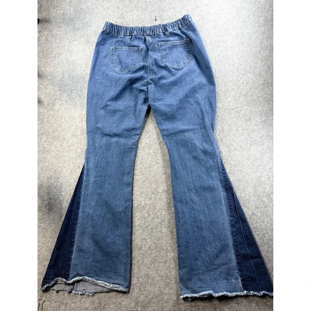 Jolie & Joy Jeans Womens 14 Blue Flare Pull On Denim Pants Frayed Hem X5F0021D